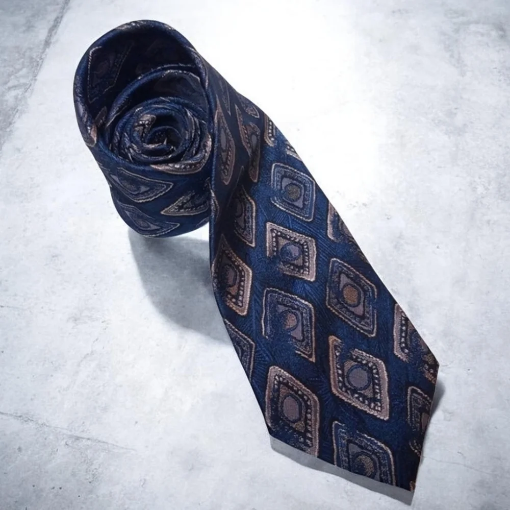 Oscar De La Renta Men's Tie Studio Black Blue Beige Made in the USA